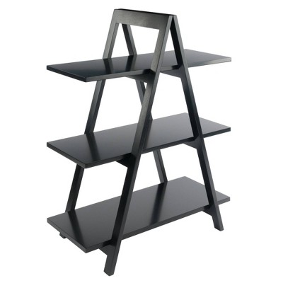 Black Wood 3-Tier A-Frame Ladder Shelf