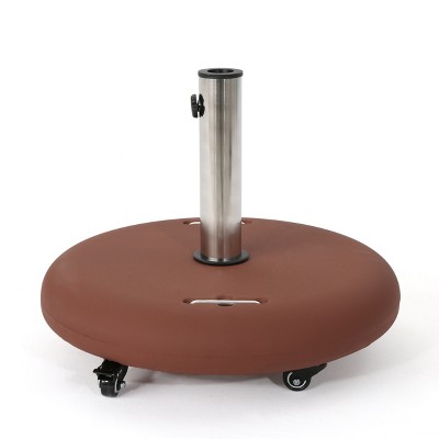 Maggift Round Umbrella Base with 4 Lockable Wheels and 2 Handles, Fits 1.6" - 2.2" Patio Garden Umbrella Poles, Red, 21.56" * 21.56" * 17"