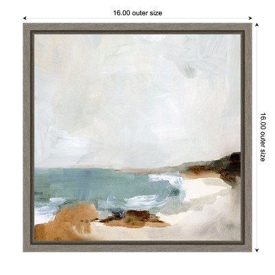 16'' Square Teal and Sepia Canvas Beach Landscape Print
