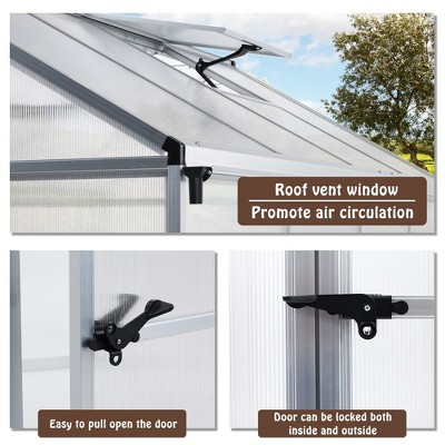 Aoodor 6' x 8' Silver Polycarbonate Walk-In Greenhouse with Aluminum Frame