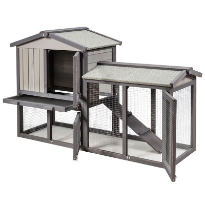 Gray Wooden 2-Tier Chicken Coop with Ramp