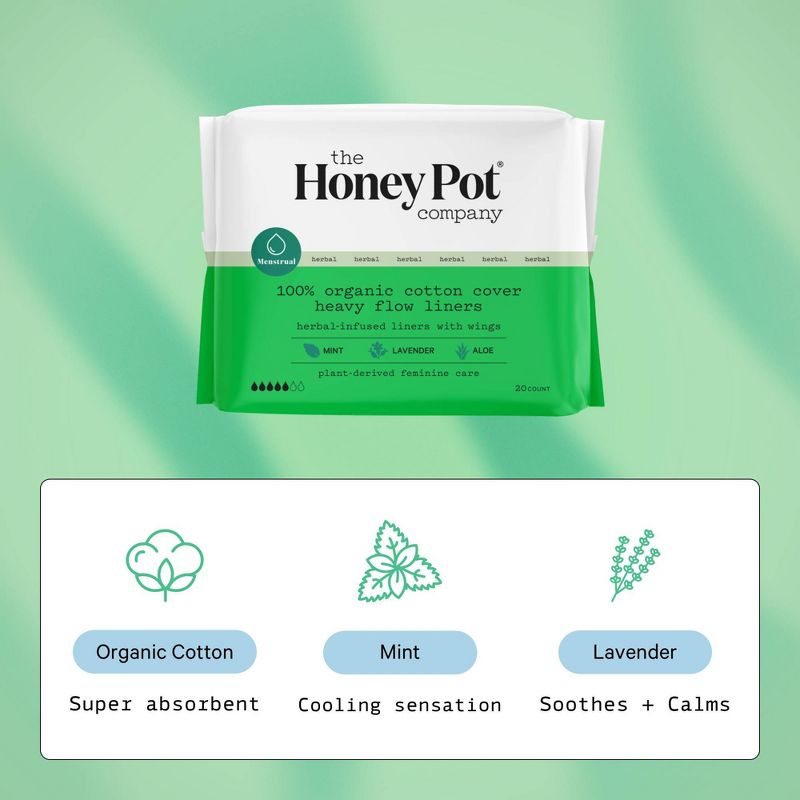 The Honey Pot Company, Herbal Heavy Flow Pantiliners with Wings, Organic Cotton Cover - 20ct, 5 of 13