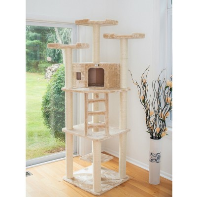 Beige Faux Fur and Sisal Multi-Level Cat Tree Tower