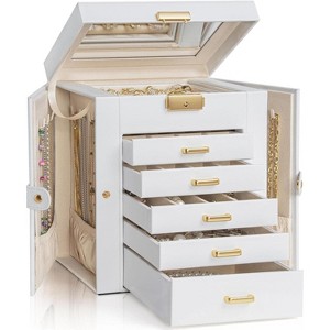 4-Tier Leather Jewelry Box with 3 Drawers Lockable Mirror and Organizer - 1 of 4