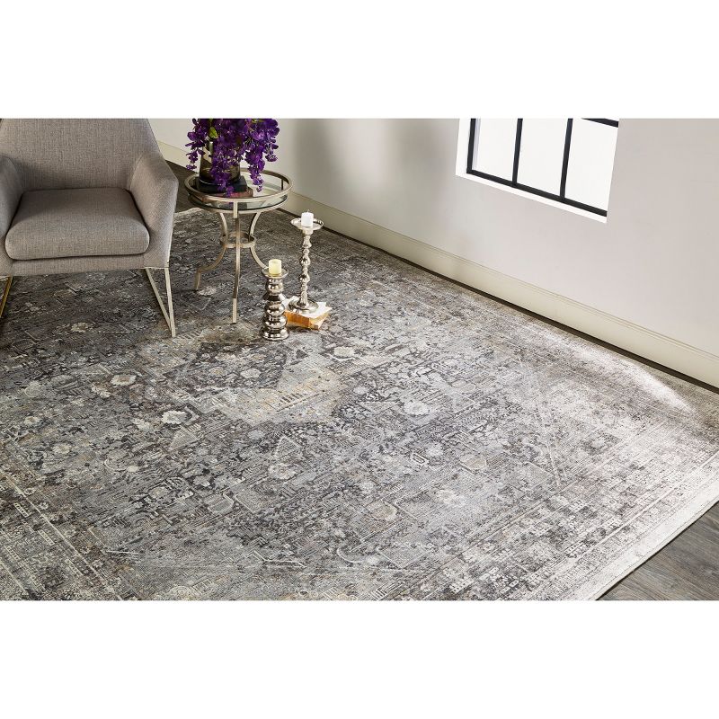 Sarrant Transitional Medallion Gray/Silver/Ivory Area Rug, 2 of 7