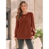 Women's Long Sleeve Pleated Blouse Top Business Casual Crewneck Shirt Smocked Ruffled Cuffs Tunic - 2 of 4
