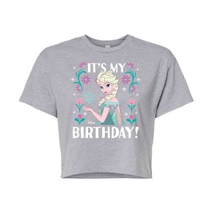 Women's - Disney - Elsa It's My Birthday Cropped Graphic T-Shirt - 1 of 4