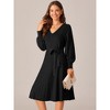 Seta T Women's V Neck Tie Waist Casual Long Sleeve Pleated Knit A-Line Sweater Dress - 2 of 4