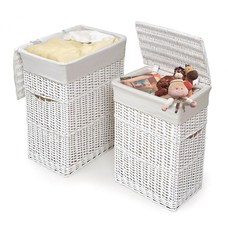 Badger Basket Wicker Two Hamper Set with Liners - White, 4 of 7