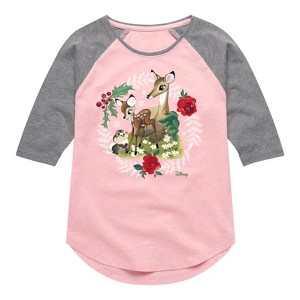 Girls' - Disney - Christmas - Family In The Forest Shirt Tail Raglan Graphic T-shirt - 1 of 3