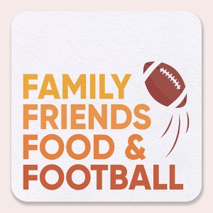Big Dot of Happiness 25 Ct Family Friends Food and Football Drink Coasters, 4-Inch Disposable Square Paper Coasters for Friendsgiving Thanksgiving - 1 of 4