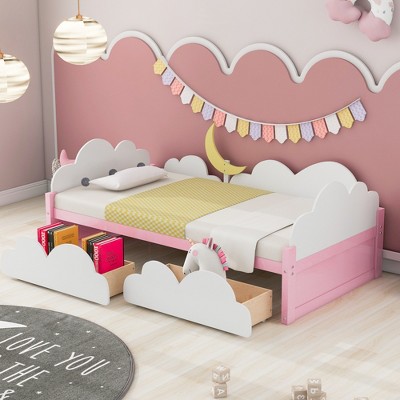 Twin Size Platform Bed with Clouds and 2 Drawers - ModernLuxe