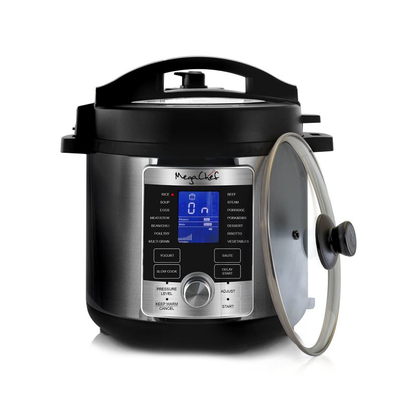 MegaChef 6 Quart Stainless Steel Electric Digital Pressure Cooker with Lid, 3 of 11