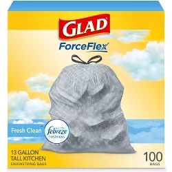 Glad Tall Kitchen Drawstring Trash Bags OdorShield 13 Gallon - Febreze Fresh Clean - Gray - 100ct
