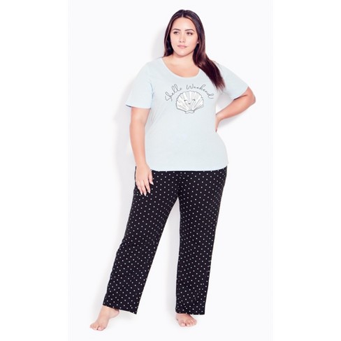 Women's Plus Size Short Sleeve Top And Pants Pajama Set White/blue 3x -  White Mark : Target