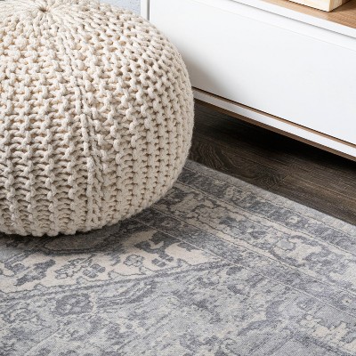 Light Gray/Ivory Synthetic Reversible Rectangular Runner Rug