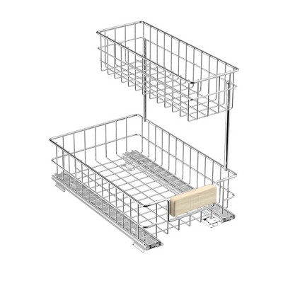 Pull Out Cabinet Organizer, Under Sink Slide Out Storage Shelf with 2 Tier Sliding Wire Drawer