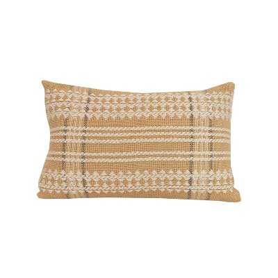 14" x 22" Woven Geometric Diamond Tan Lumbar Pillow for Indoor/Outdoor Use