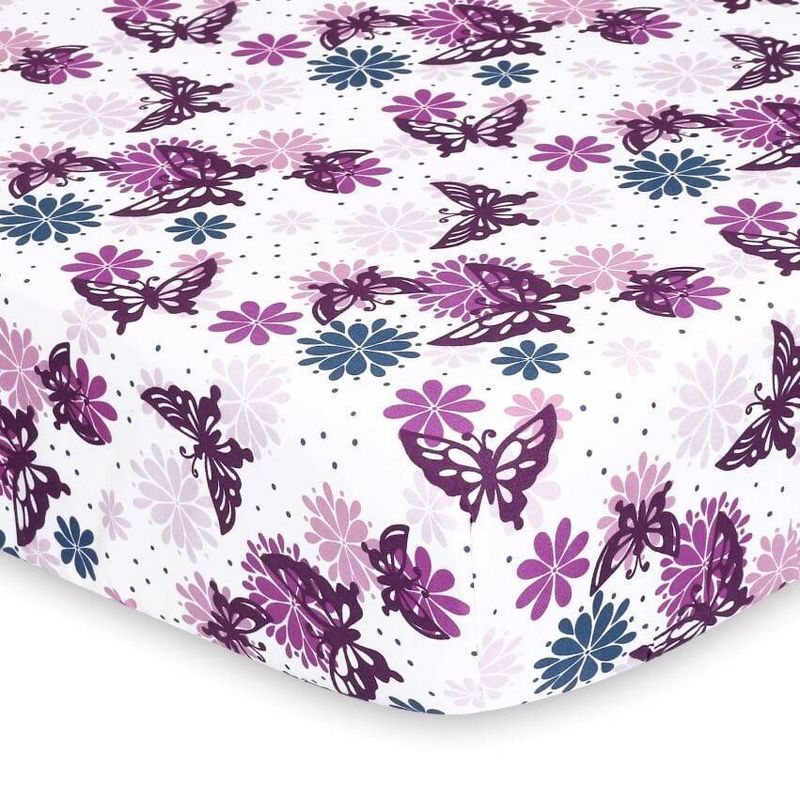 The Peanutshell Fitted Crib Sheets - Purple Butterfly and Purple Ditsy Floral - 2pk, 3 of 8