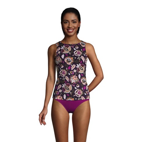 Lands' End Women's Chlorine Resistant High Neck Upf 50 Sun Protection  Modest Tankini Swimsuit Top - 6 - Blackberry Jacobean : Target
