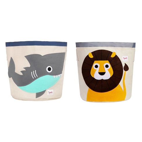 3 Sprouts Canvas Storage Bin Laundry and Toy Basket for Baby and Kids,  Shark UBNSHK + Raccoon UBNLIO