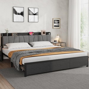 GustoWave Industrial Full Platform Bed, Storage Headboard/2 Large Drawers/Charging Station - 1 of 4