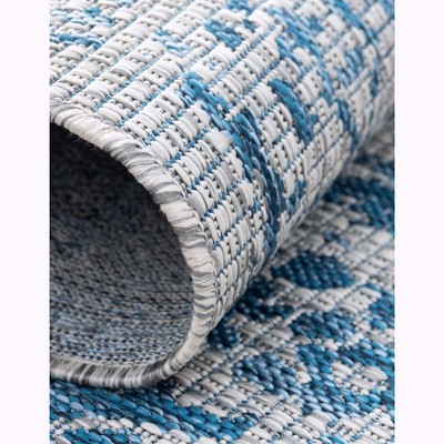 Blue Oval Synthetic Outdoor Traditional Rug