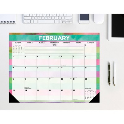 Willow Creek Press Watercolor Stripes 2025 22"x17" Large Monthly Deskpad: Art Paper, Blue, Glue Binding, All Ages