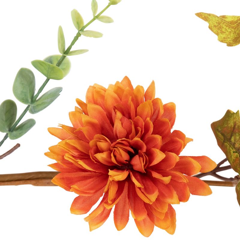 Northlight 5.5' x 6" Autumn Harvest Orange and Yellow Mums with Maple Leaves Garland - Unlit, 5 of 9