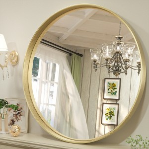 Keonjinn Metal Framed LED Round Frontlit Bathroom Vanity Wall Mirror, 3 Color Temperatures Dimmable, Anti-Fog - 1 of 4