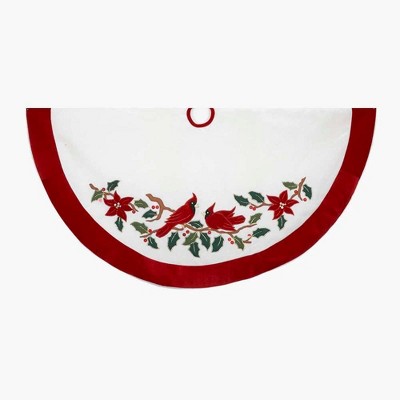 Kurt Adler 48" Velvet Red and White with Cardinals Applique Tree skirt