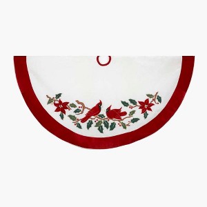Kurt Adler 48" Velvet Red and White with Cardinals Applique Tree skirt - 1 of 4
