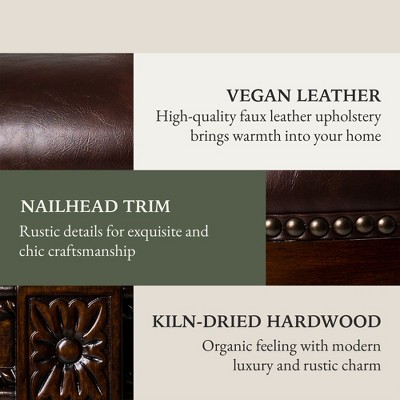 Dark Walnut Swivel Counter Stool with Brown Vegan Leather Upholstery