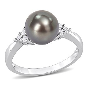 EVERLY JEWELRY |Sterling Silver 1/8 CT TW Diamond 8 - 8.5 MM Black Tahitian Cultured Pearl Fashion Ring - 1 of 4