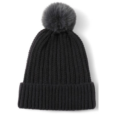 Women's Solid Color 100% Acrylic Knit Hat with pom And Fleece Lining