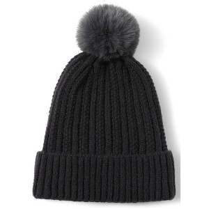 Women's Solid Color 100% Acrylic Knit Hat with pom And Fleece Lining - 1 of 4