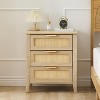 Rattan Nightstand, 3 Rattan Drawers Storage, Black Night Table, Bedside Cabinet with Shelves for Bedroom Living Room - 2 of 4
