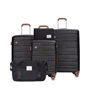 Naysaye Luggage 5 Piece Set with Travel Bag and Toiletry Bag TSA Lock Spinner Wheels for Travel, Black, 18.7"*11.22"*29.13" - 1 of 4