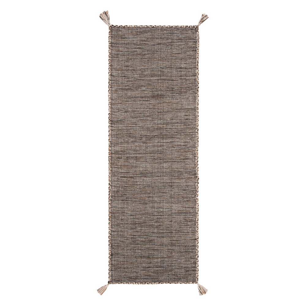 2'3inx7' Solid Woven Runner Beige/Black - Safavieh