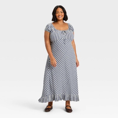 Женские платья Universal Thread Women's Puff Short Sleeve Maxi Sundress - Universal Thread™ Navy Blue Gingham 4X — фото 3