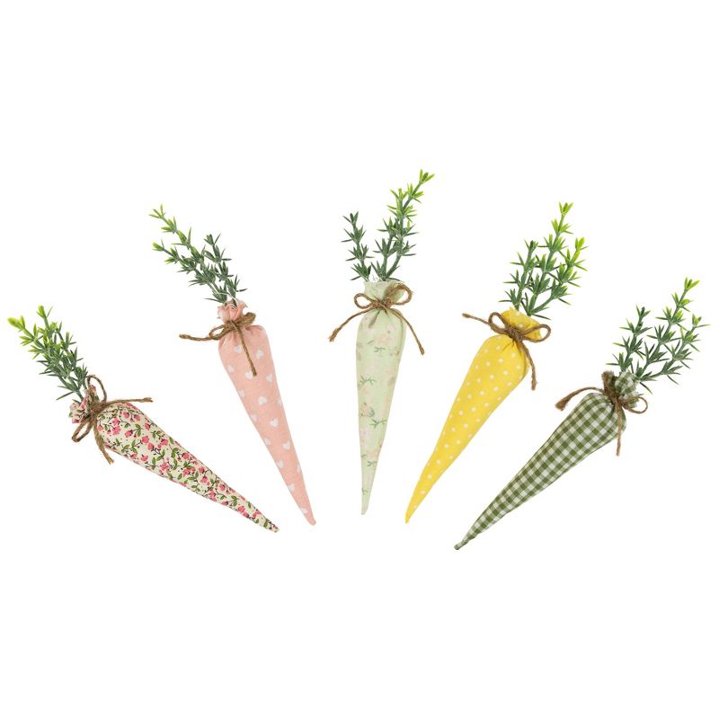 Northlight Fabric Carrot Easter Decorations - 9" - Green and Pink - Set of 5, 5 of 8