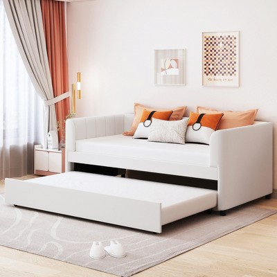 Twin Size Upholstered Daybed With Ergonomic Design Backrest And Trundle ...