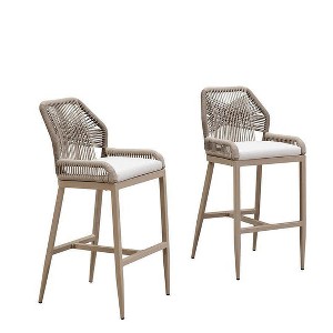 PURPLE LEAF Patio Sunbrella Bar Stools Set of 2 Handwoven Wicker Bar Height Stool Modern Aluminum Outdoor Wicker Barstools with Back and Cushion - 1 of 1