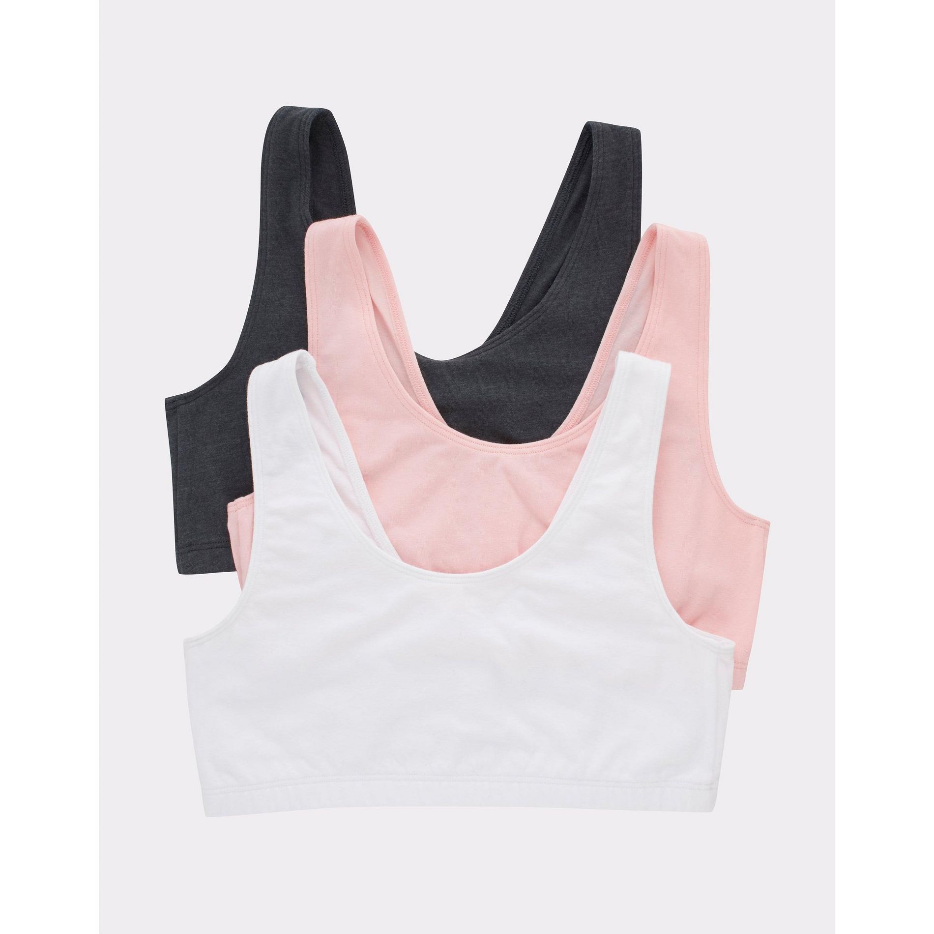 Hanes Women's Cotton Scoopneck Crop Sports Bralette, Low Impact, 3-Pack
