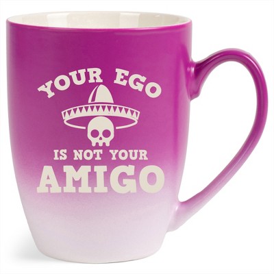 100 North Skull Sombrero 10 Ounce Pink and White Two Toned Ombre, Comfortably Fits Your Hands, Ceramic Tea Coffee Cup Mug, Your Ego Is Not Your Amigo