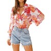 Zeagoo Womens Shirts Button Down Printed Lantern Long Sleeve Blouse Fashion Casual Tops - 4 of 4
