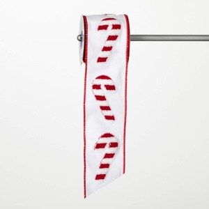 15'L Sullivans Candy Cane Christmas Ribbon, Red-White, Indoor Christmas Decor - 1 of 3