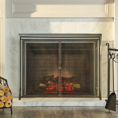 CENGHU Modern Single Panel Iron Fire Screen Wrought Iron Fireplace Safety Screen Decorative Scroll Spark Guard Cover
