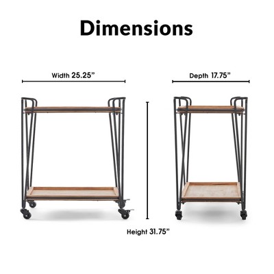 Cooper Black Metal and Wood Bar Cart with Storage