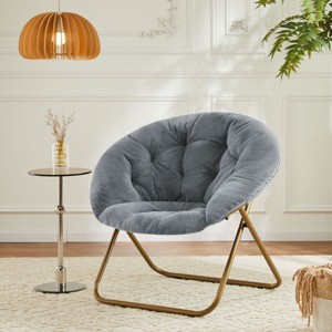 Round Portable Foldable Faux Fur Comfy Saucer Chair,Adult Size Bedroom Living Room Comfy Furry Padded Soft Lounge Lazy Moon Chair-Cuddlewood - 1 of 4